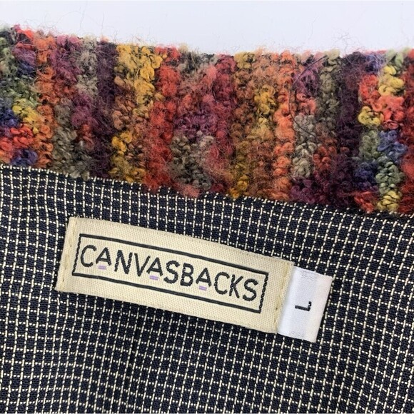 BOGO Canvasbacks Plush Knit Jacket Multi Stripe Pattern Button Shoulder Pads L - Picture 9 of 14